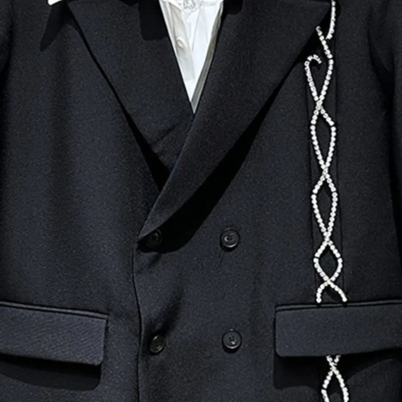 PFHQ Men's Hot Diamond Blazers Chain Decoration Loose Niche Streetwear Temperament Double Breasted Suit Jackets Summer 21Z4519