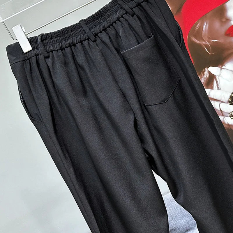 PFHQ Trendy fashion versatile men's casual pants Korean fashion new pearl chain design 2024 solid color male trousers