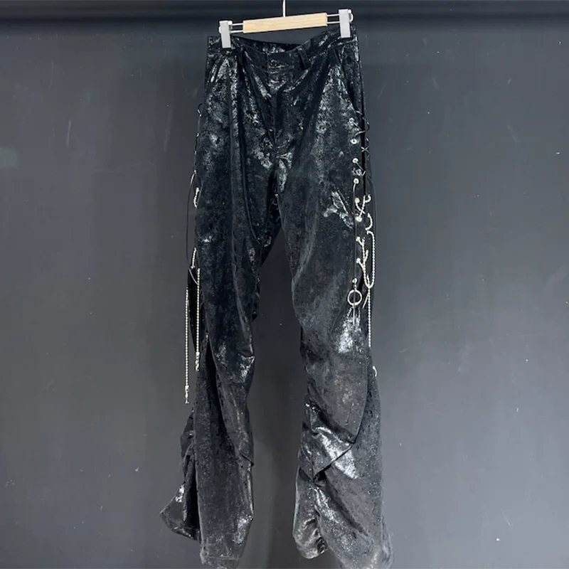 PFHQ Male Reflective Shiny Texture Pants Niche Design Silhouette Handsome Delicacy Creativity Motorcycle Trousers Autumn 21Z3204