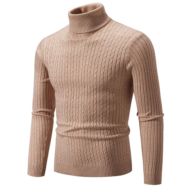 Men's High Neck Sweater Solid Color Pullover Knitted Warm Casual Turtleneck Sweatwear Woolen Mens Winter Outdoor Tops