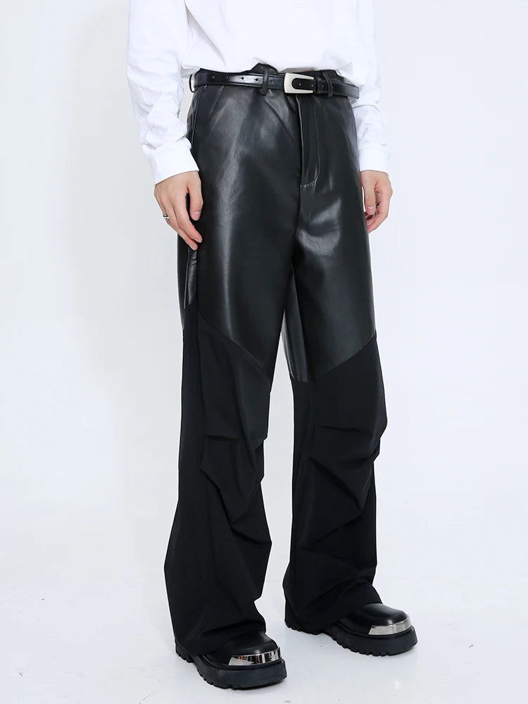 27-46 New 2024 Men Clothing Yoshi Yamamoto Style Stitching Leather Patchwork Casual Pants Trousers Lovers Plus Size Costumes