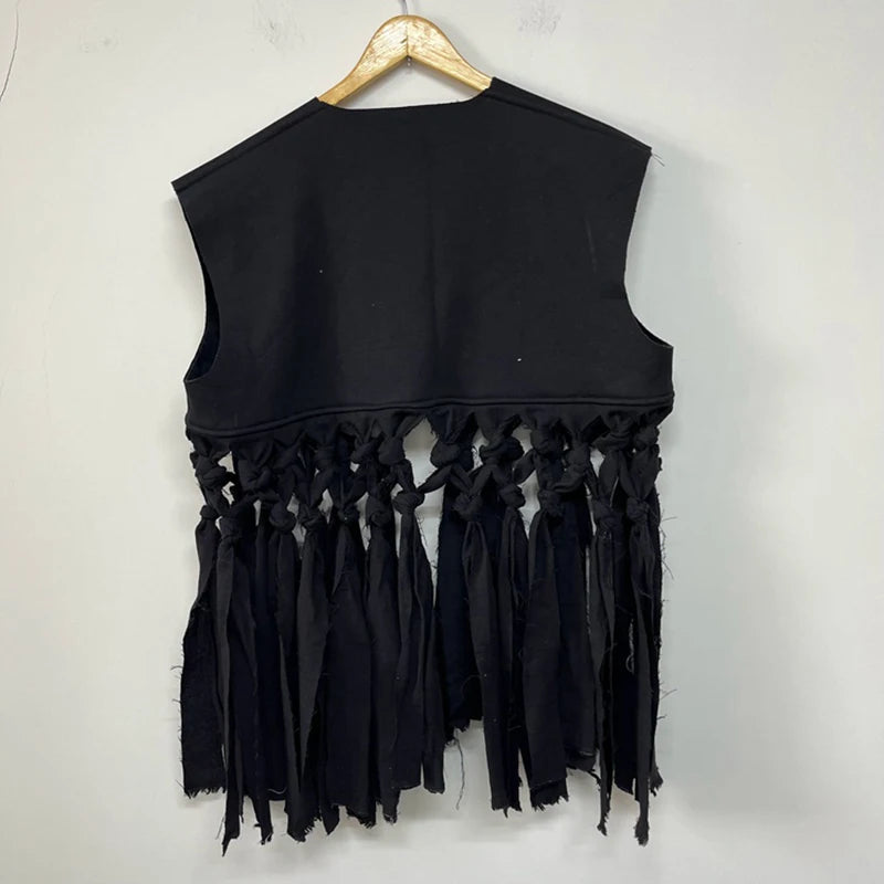 PFHQ Men's Handwoven Darkwear Lace Beggar Vest Layered Fashion Personalized Versatile Abstraction Waistcoat Tide Autumn 21Z3644