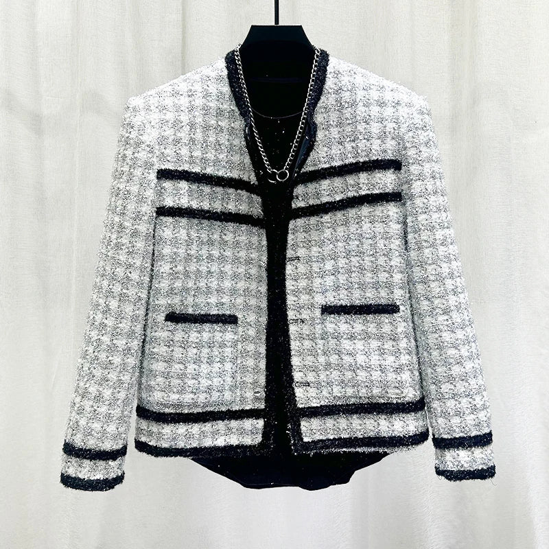 PFHQ New Personalized Spliced Contrasting Woven Plaid Short Jacket Korean Fashion 2024 Long Sleeve Male Tops Casual 21Z6303