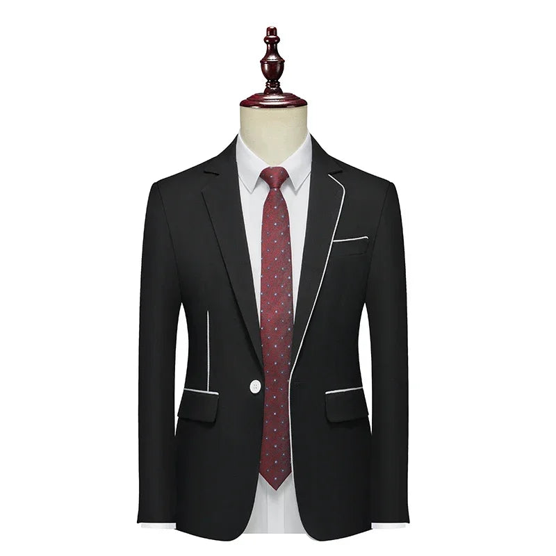 Black/Green Splicing Suit Jacket Men's, Single-button V-neck Slim Dress Coat, Korean Style Young Boys Blazers Red Gray Blue