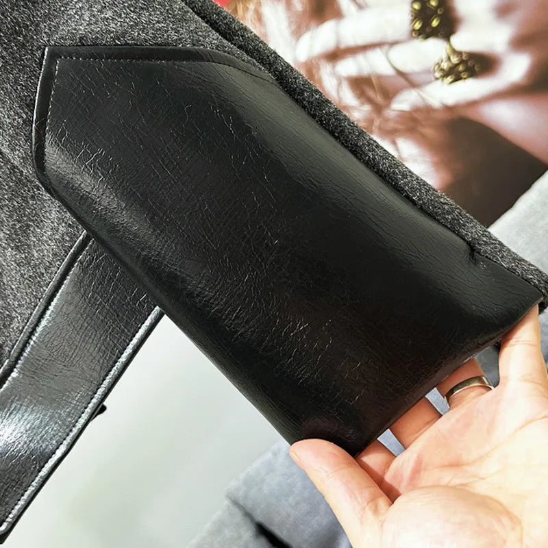 PFHQ Korean Splicing Color Design Short Jacket Autumn Winter New Pu Leather 2024 Zipper Contrast Color Male Tops 21Z7252