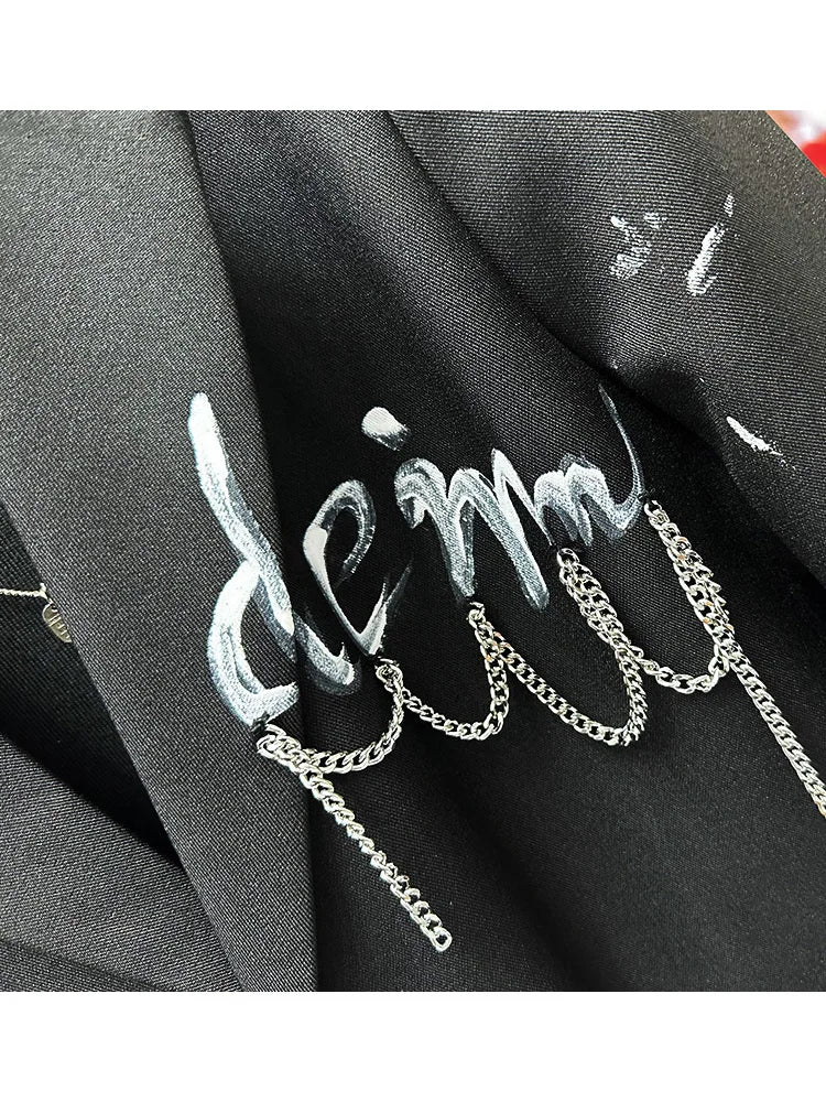 Men's 2024 Spring Autumn Fashion Trendy Suit Jacket Handsome Casual Loose Black Suit Jackets High-end High Street Letter Blazers