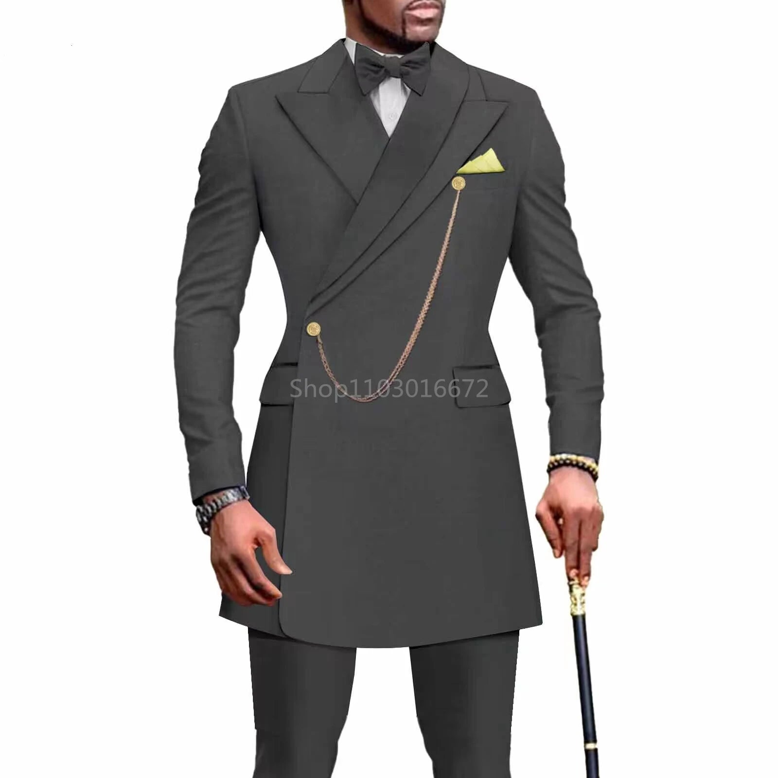 Solid African Design Peak Lapel Slim Fit 2 Piece Men Suits For Wedding Groom Tuxedos for Prom Party Best Men Suits Blazer Pants