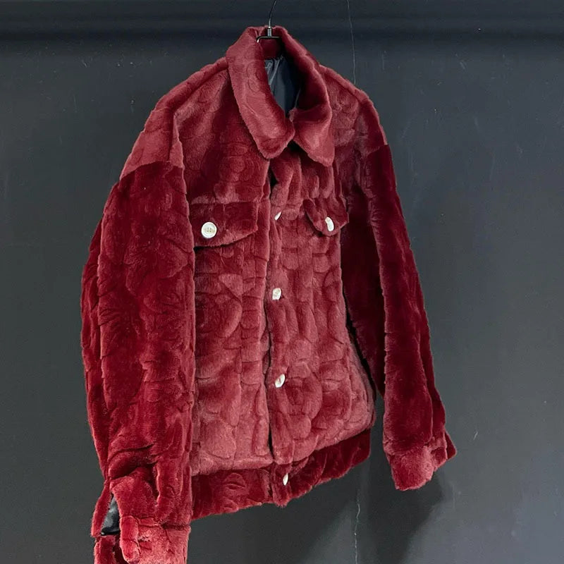 PFHQ Faux Fur Coat 2024 Autumn Winter New Imitation Thick 2024 Solid Color Turn-down Collar Male Tops Streetwear 21Z8006