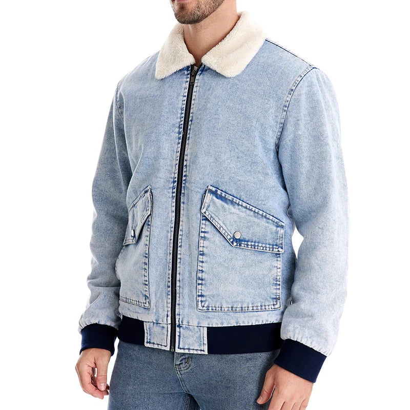 PFHQ Autumn Winter New Velvet Denim Jacket Casual Washed Men's Denim Top Thickened Cotton Vintage Patchwork Male Tops 21Z6212