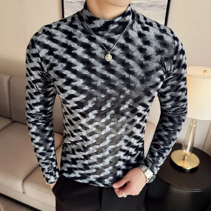 PFHQ Niche Design Men's T-shirts Mock Neck Long Sleeved Solid Color Casual Slim Stretchable Pullover Menswear Spring 21Z9023