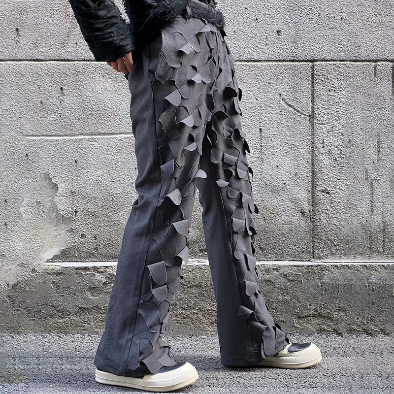 PFHQ Straight Tube Personality Bell-bottoms Vintage Versati Men's Casual Trousers 2023 Spring Elegant Wornout Patched Male Pants