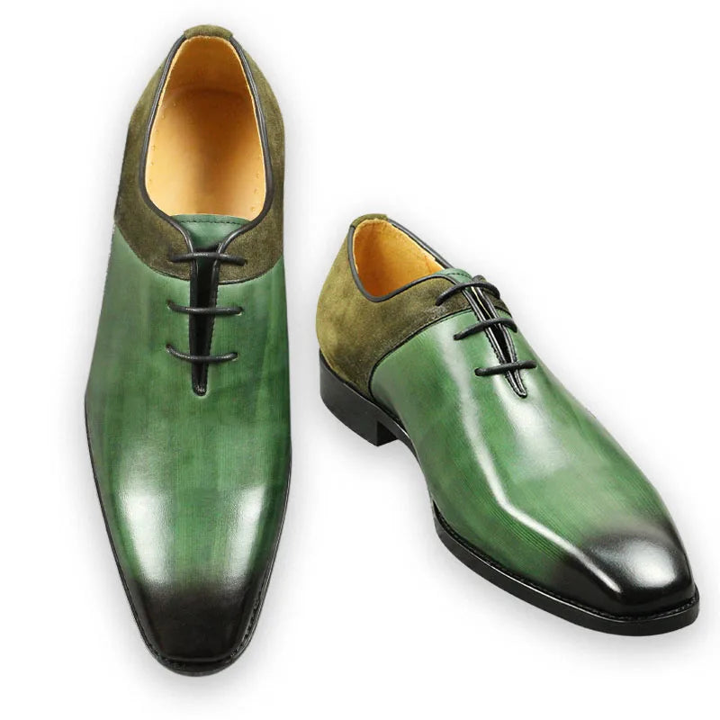 Green Classic Men Shoes  Leather Formal Casual Wedding Party Lace Up Oxfords Big Size Suede and Split Leather Footwear For Males