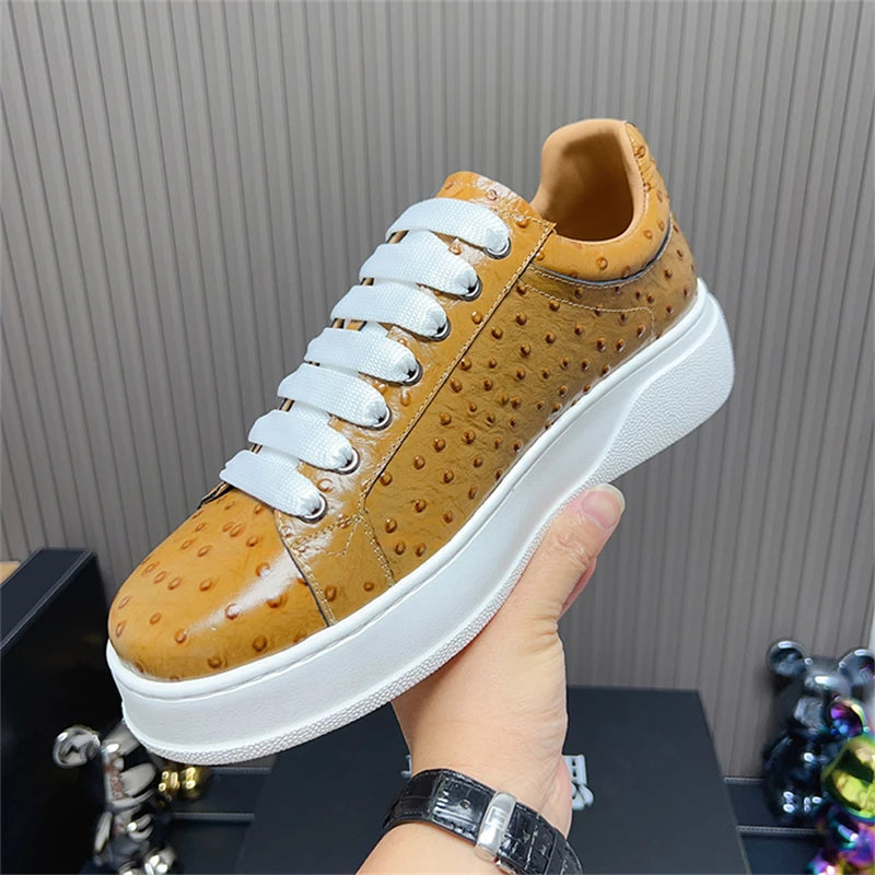 Men Crocodile Pattern Leather Flat Sneakers Newest Newest Round Toe Lace-up  Platform Sneakers Causal Flats Shoes