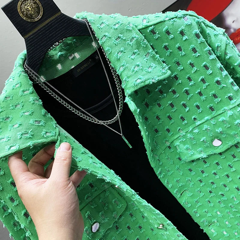 PFHQ Solid Color Sequin Decorate Niche Design Men's Jacket High Quality Street 2023 Summer Loose Original Stylish Coat 21F2276