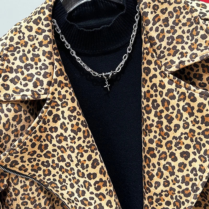 PFHQ American Trend Leopard Print Design Short Jacket New Trendy Loose Cool Casual 2024 Contrast Color Male Tops 21Z6535