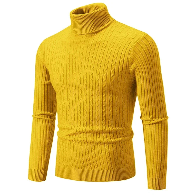 Men's High Neck Sweater Solid Color Pullover Knitted Warm Casual Turtleneck Sweatwear Woolen Mens Winter Outdoor Tops