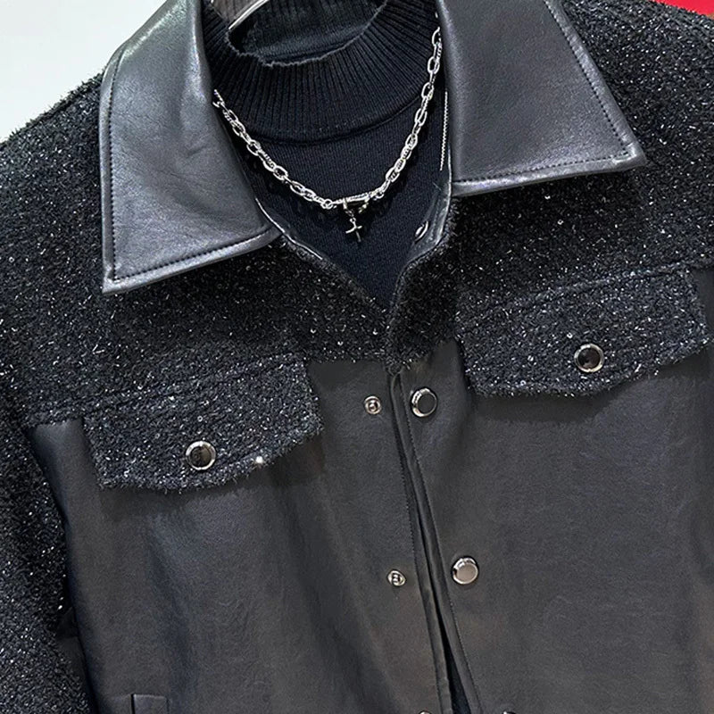 PFHQ 2024 Autumn Korean Fashion Men Jacket New Turn-down Collar Patchwork Long Sleeve Male Tops New Casual 21Z6685