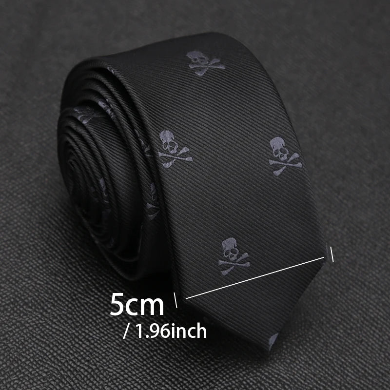 New Slim Skull Ties for Men Women Classic Polyester Black Neckties Fashion Man Tie Wedding Party Cosplay Neckwear Accessories