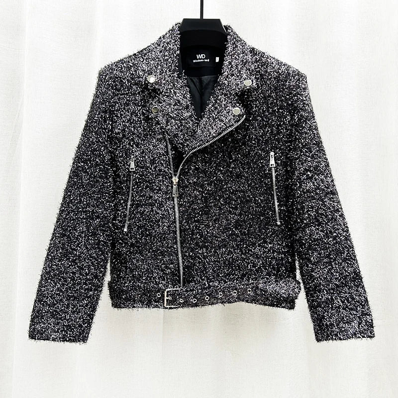 PFHQ Heavy Industry Shining Shiny Silk Jackets Men's Loose Short Light Luxury Zipper Small Fragrant Delicacy Coat Autumn 21Z2839